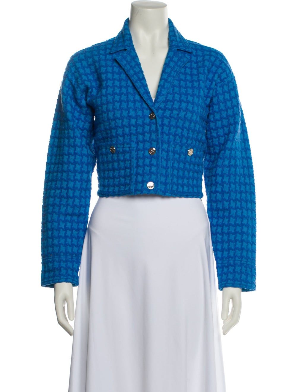 Sandro Jacket Blue Tweed Pattern Pointed Collar P… - image 1
