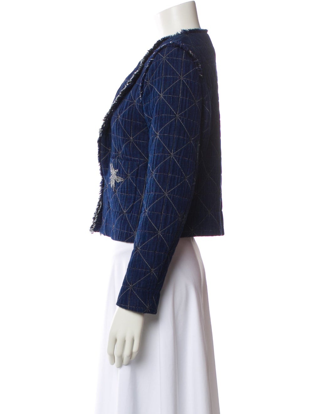 Sandro Jacket Blue & White Patterned Fringe & Emb… - image 2