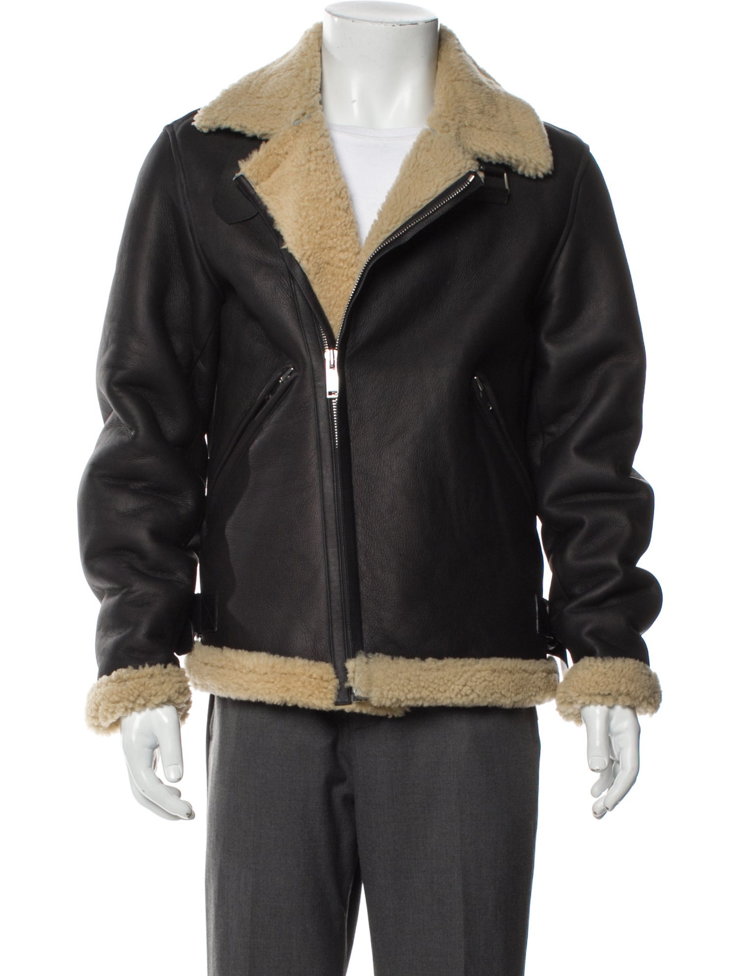 Sandro Shearling Colorblock Pattern Moto Jacket w/ Tags