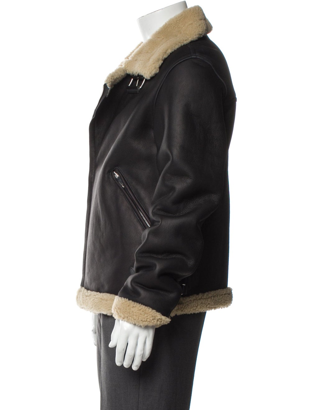 Sandro Shearling Colorblock Pattern Moto Jacket w… - image 2