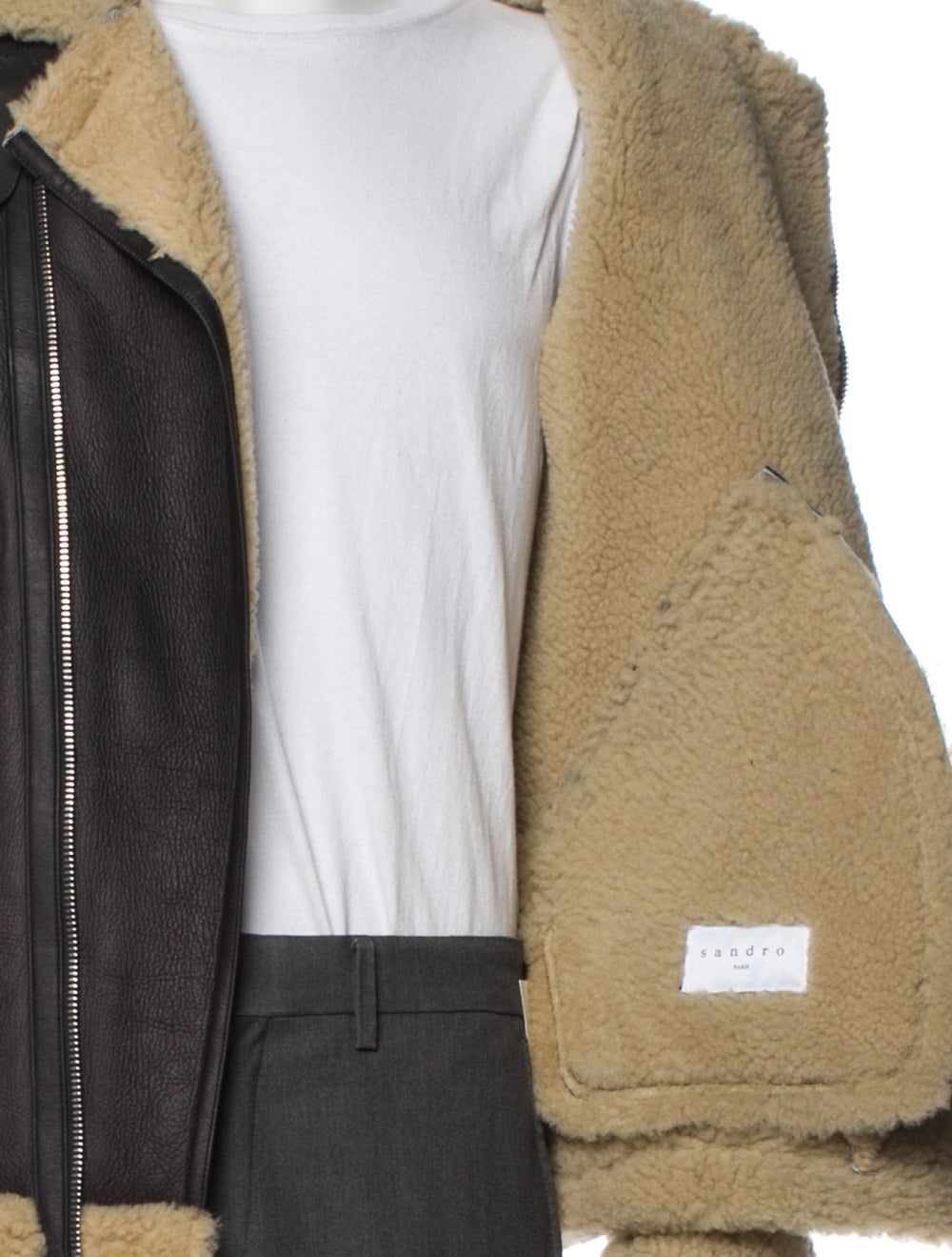 Sandro Shearling Colorblock Pattern Moto Jacket w… - image 4