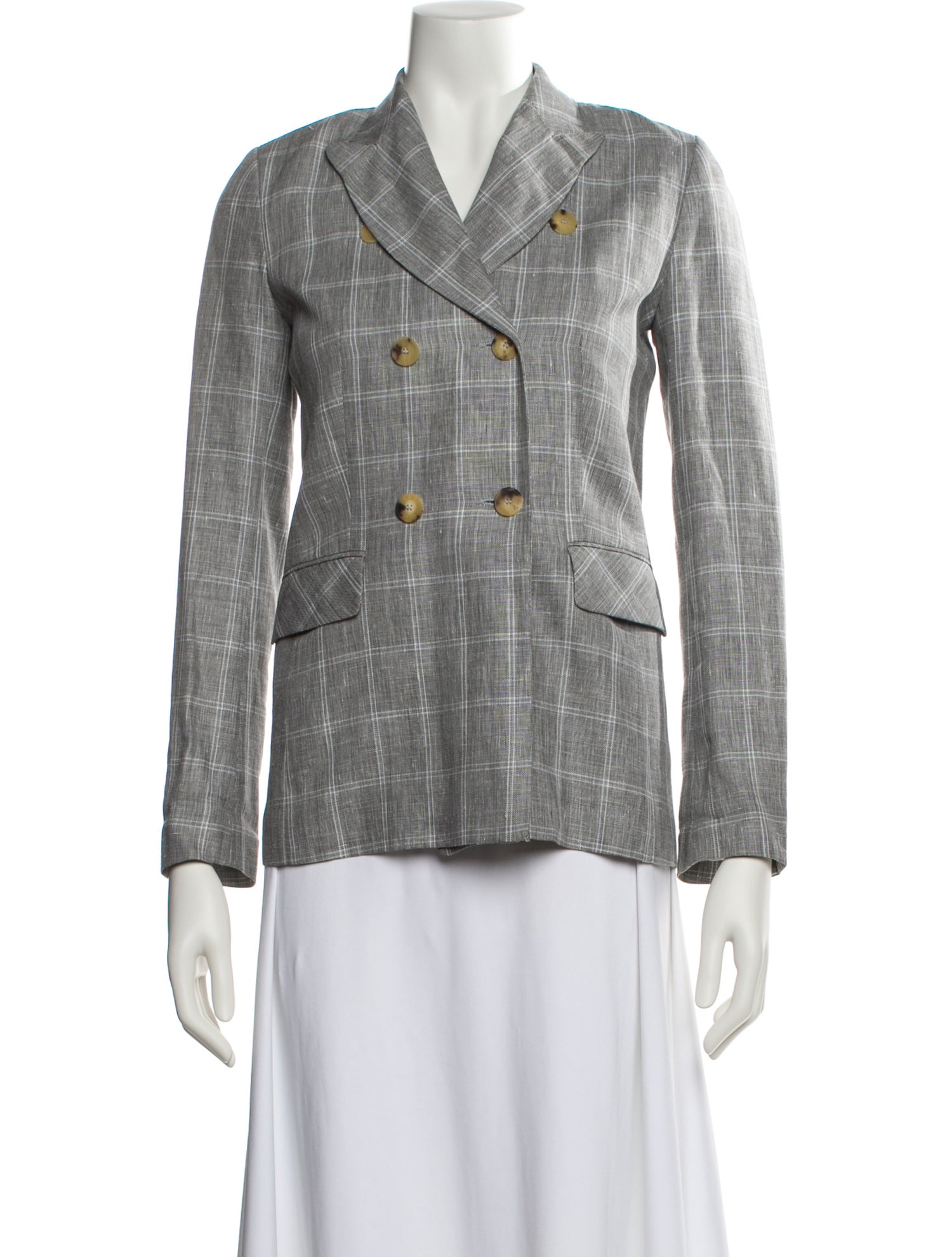 Sandro Linen Plaid Print Blazer