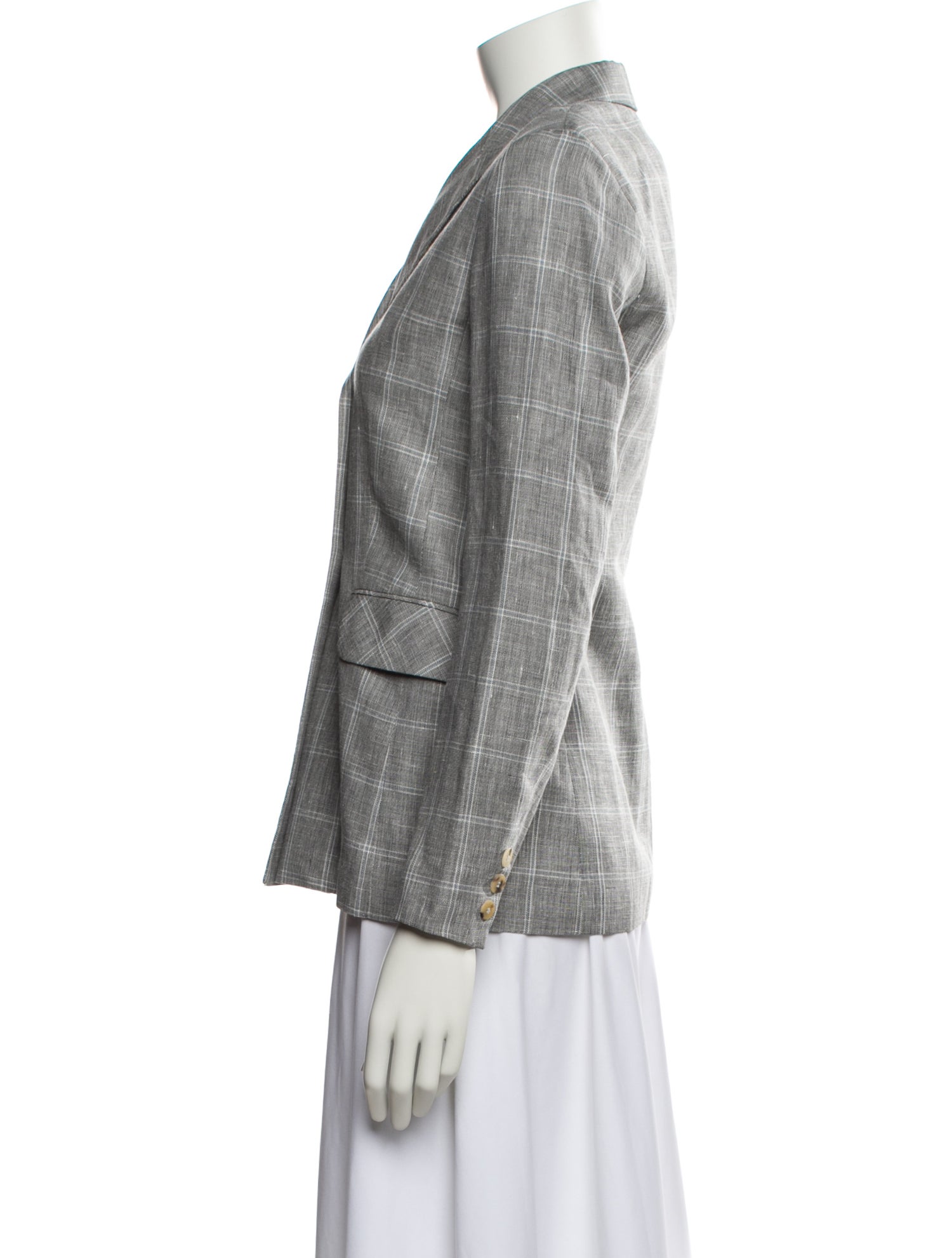 Sandro Linen Plaid Print Blazer