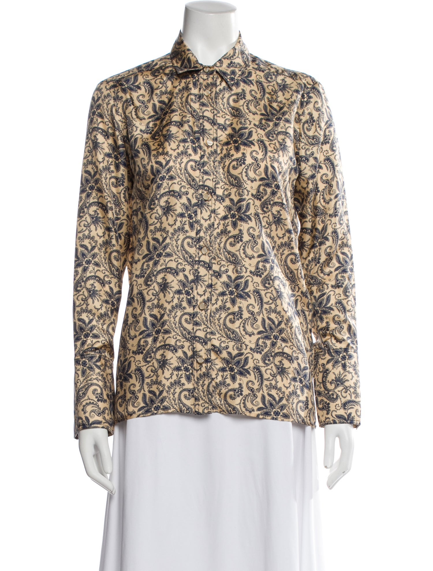 Sandro Silk Printed Button-Up Top w/ Tags