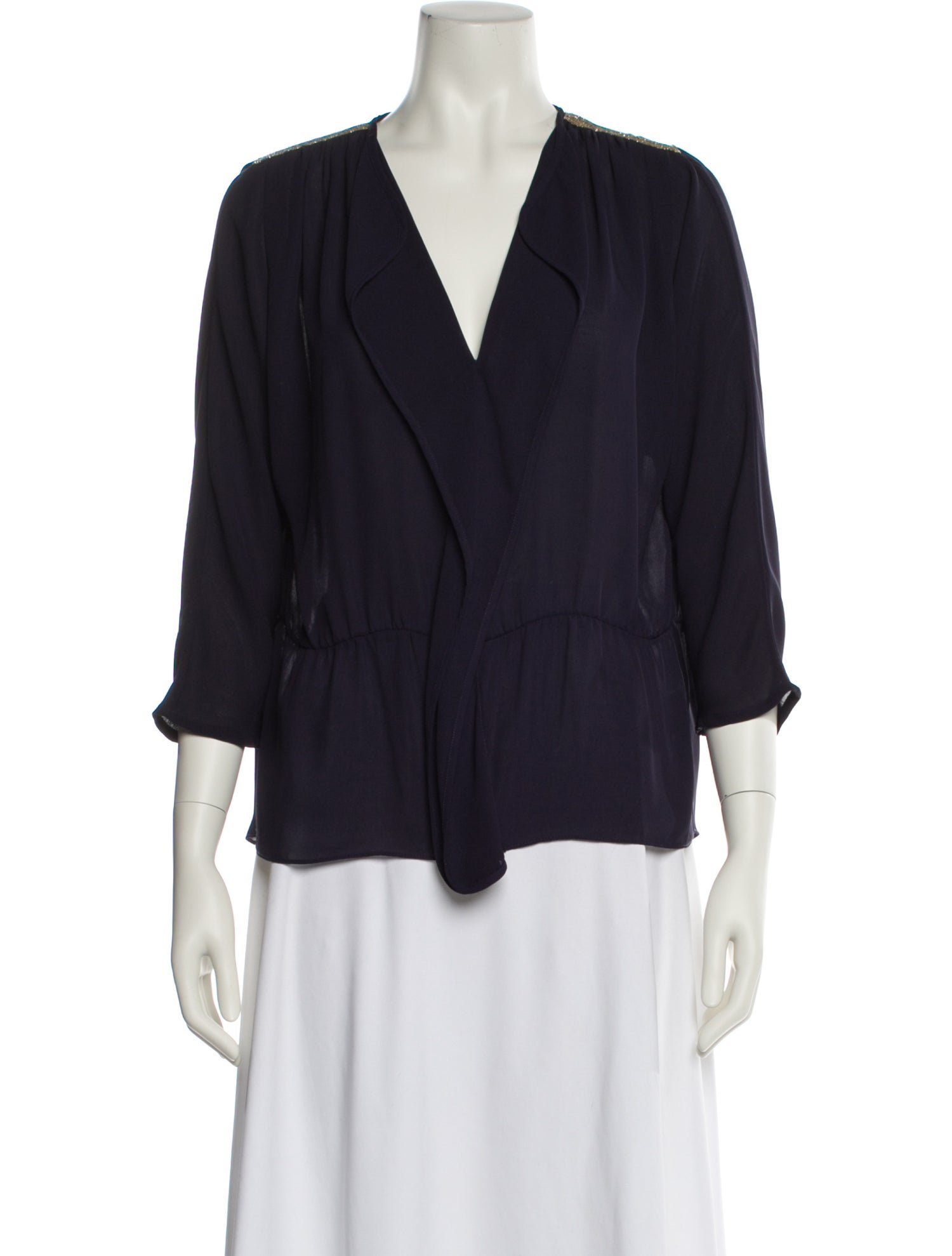 Sandro V-Neck Three-Quarter Sleeve Blouse