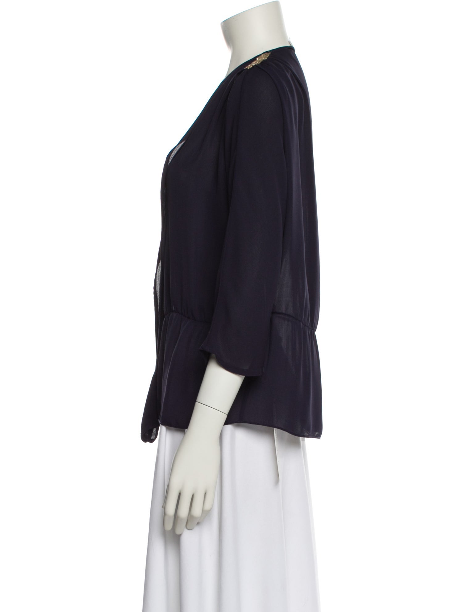 Sandro V-Neck Three-Quarter Sleeve Blouse