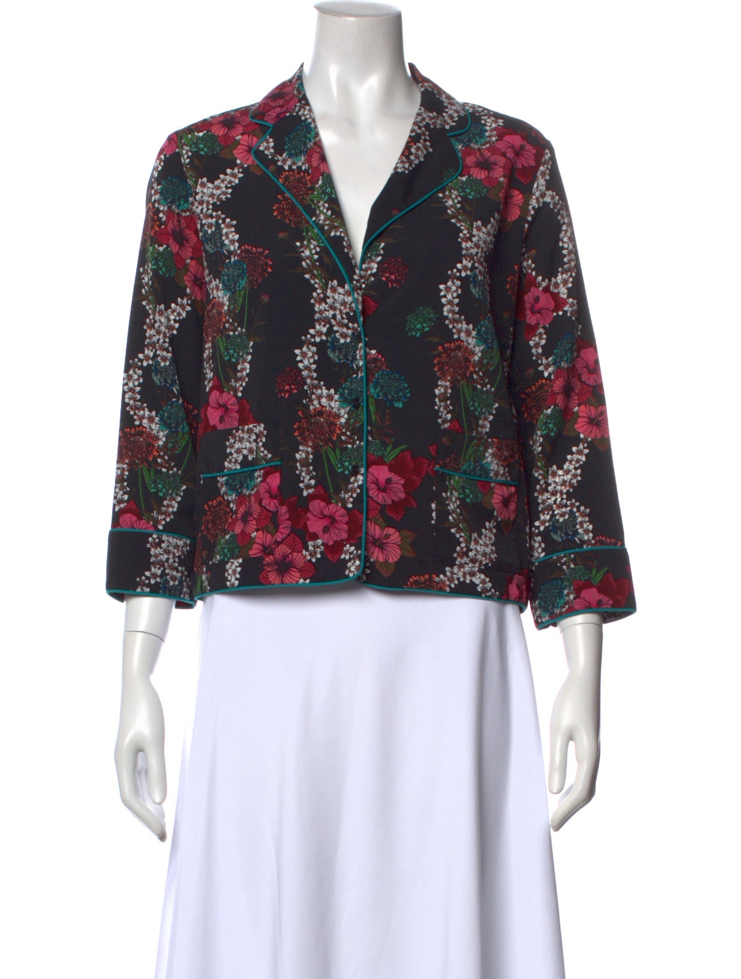 Sandro Floral Print Three-Quarter Sleeve Blouse