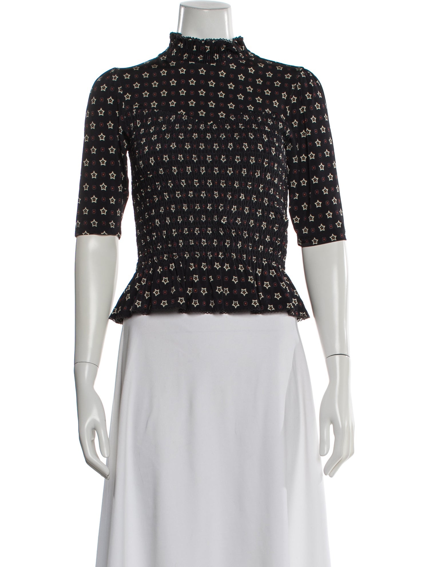 Sandro Printed Mock Neck Blouse
