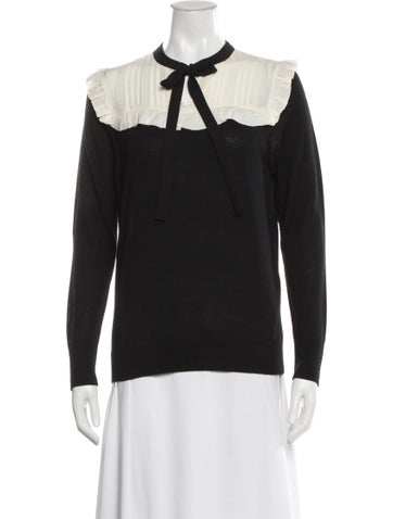 Pre-owned Sandro Colorblock Pattern Tie Neck Sweater In Black