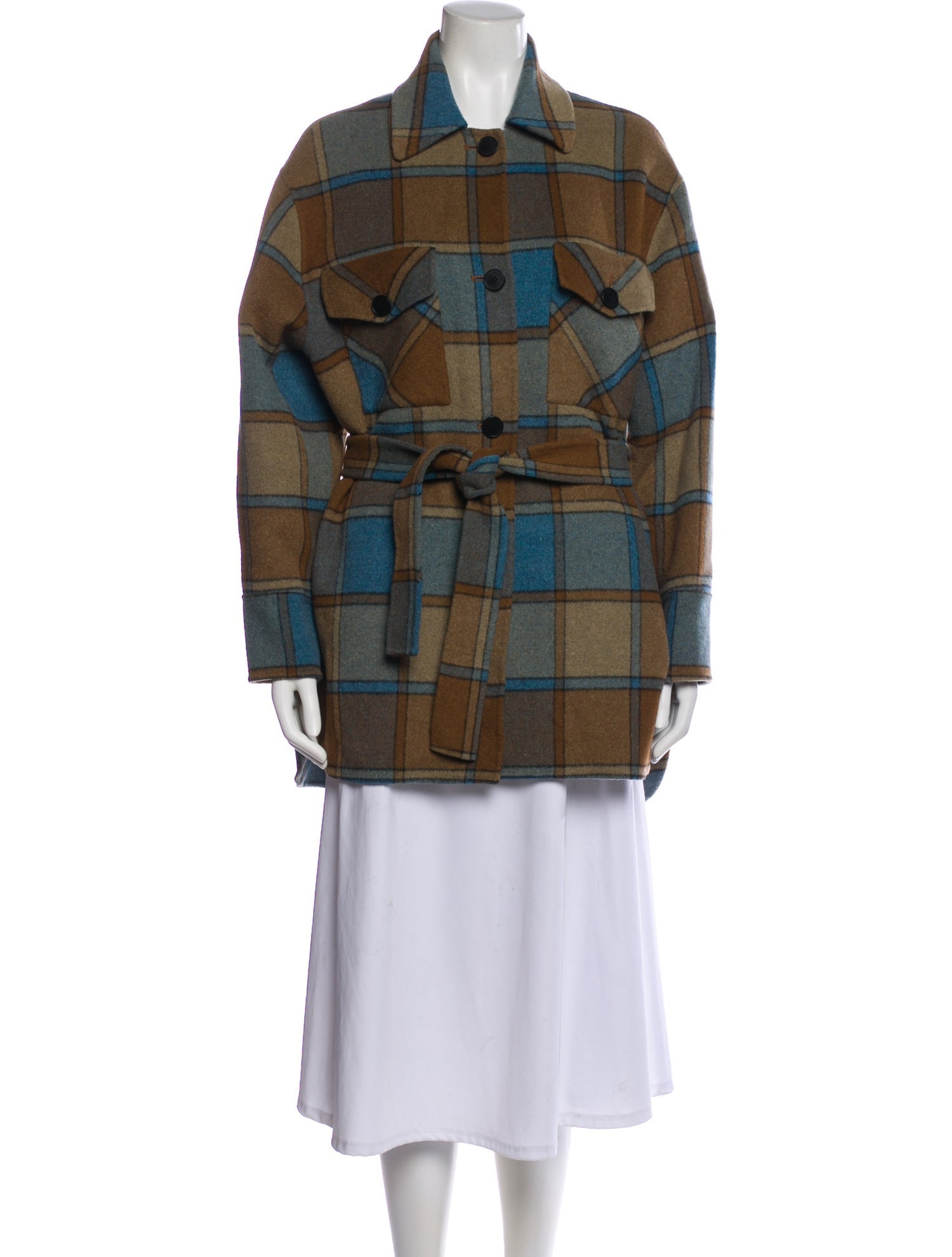 Sandro Wool Plaid Print Peacoat