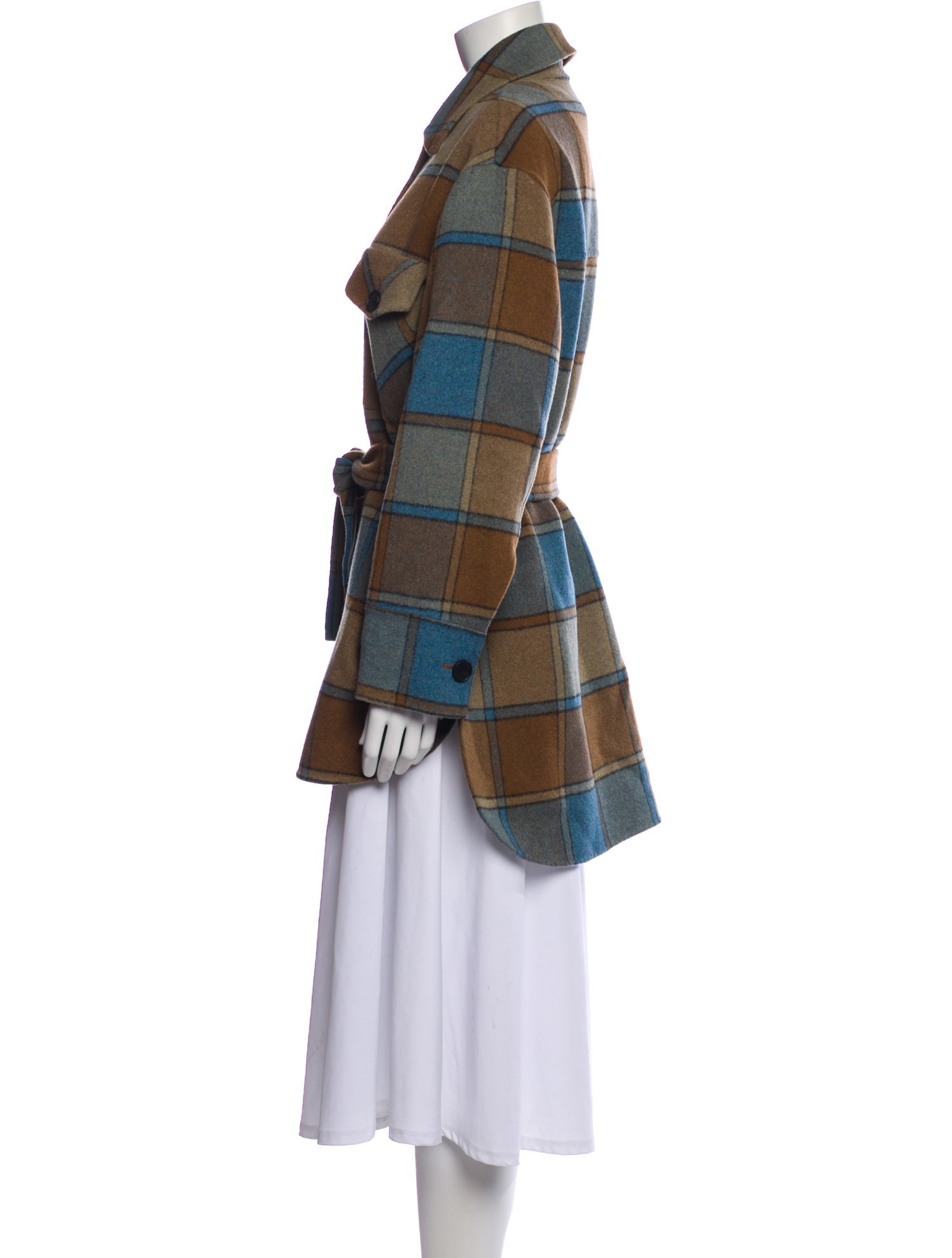 Sandro Wool Plaid Print Peacoat