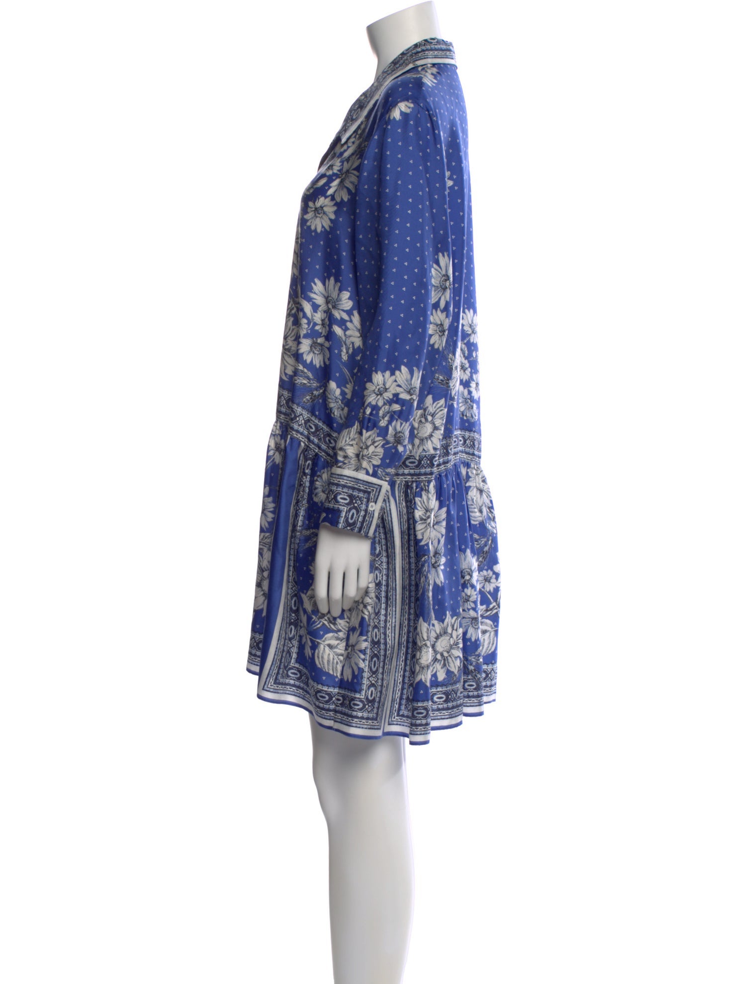 sandro silk mini dress Sandro Green Floral Print Silk Plunge Neck Mini Dress M