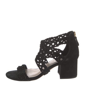 Pre-owned Sandro Suede Braided Accents Sandals In Black