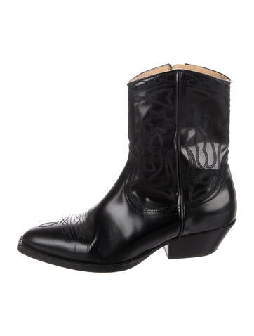 Pre-owned Sandro Leather Embroidered Accent Western Boots In Black