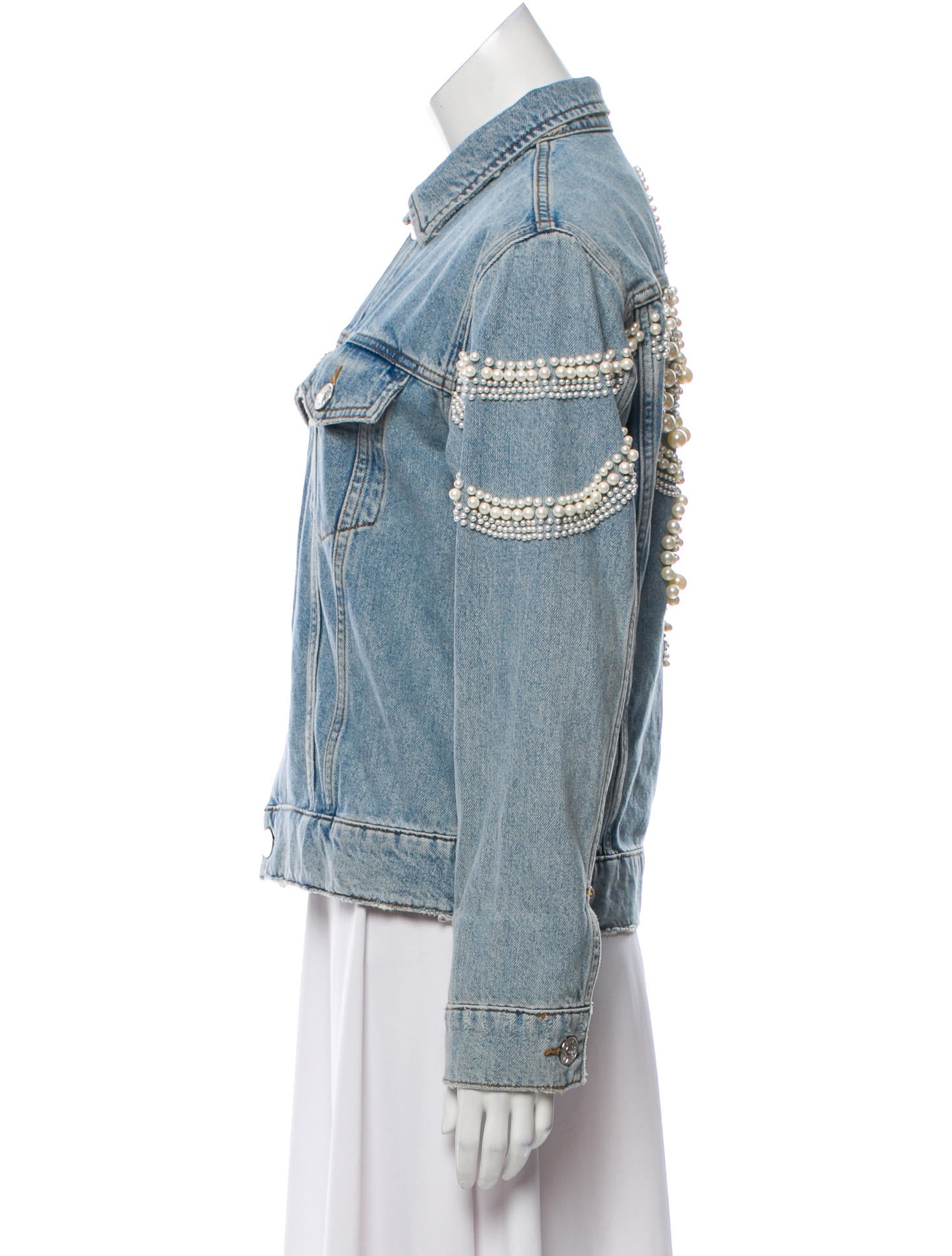 sandro denim jacket pearls