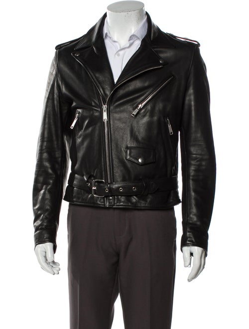 Sandro Calf Leather Moto Jacket Black