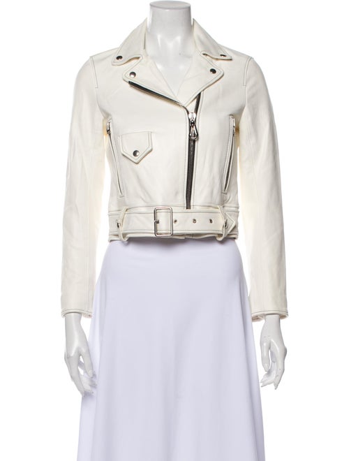 Sandro Lamb Leather Biker Jacket White