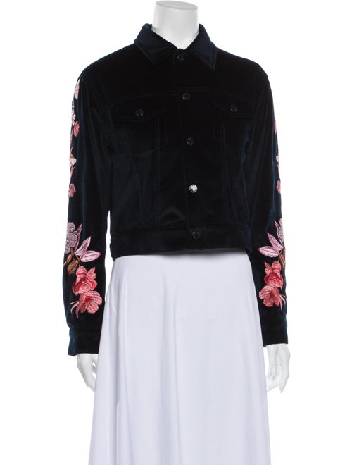 Sandro Floral Print Denim Jacket Denim