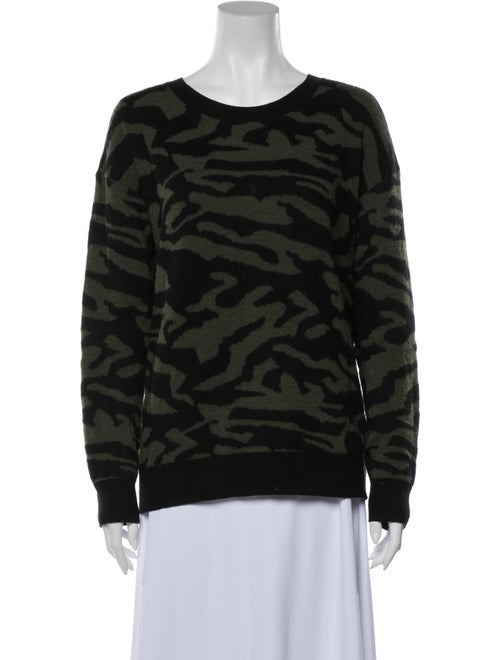 Sandro Animal Print Crew Neck Sweater Green