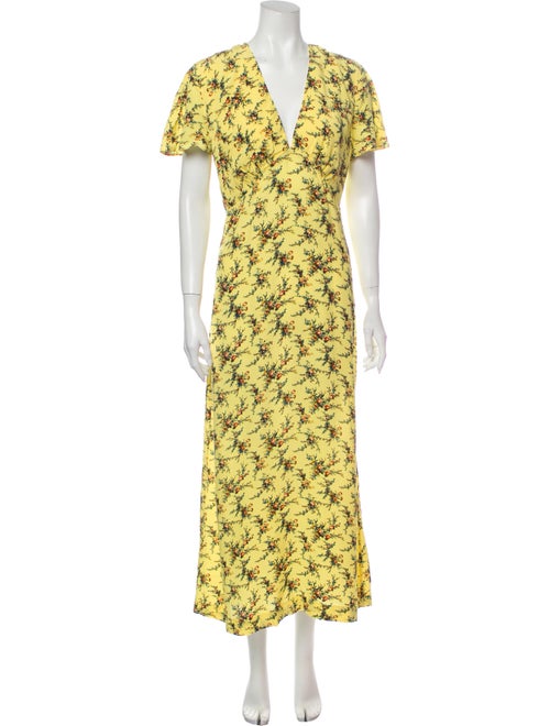 Sandro Floral Print Long Dress Yellow