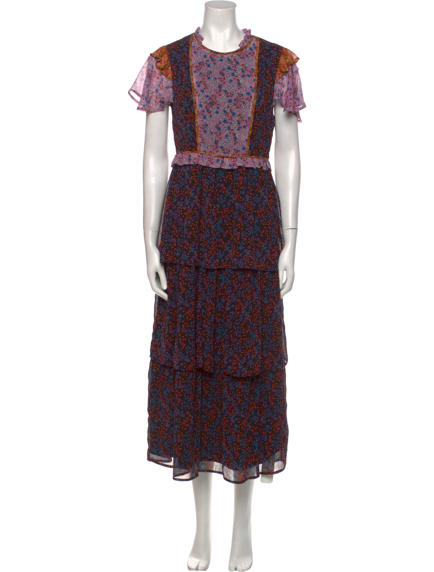 Sui by Anna Sui Floral Print Long Dress Black Dresses, Clothing(02)