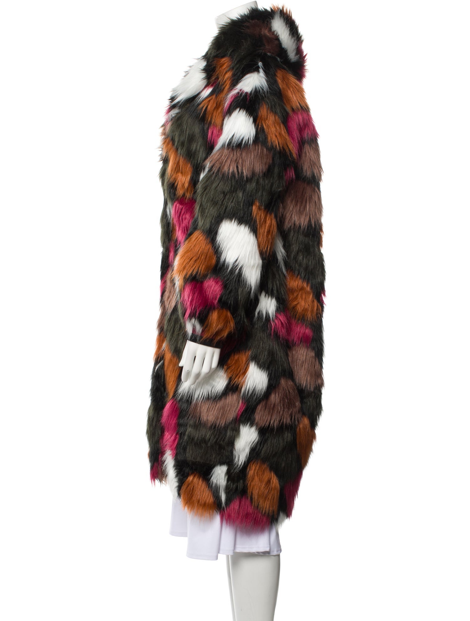 Sui by Anna Sui Faux Fur Colorblock Pattern Fur Coat