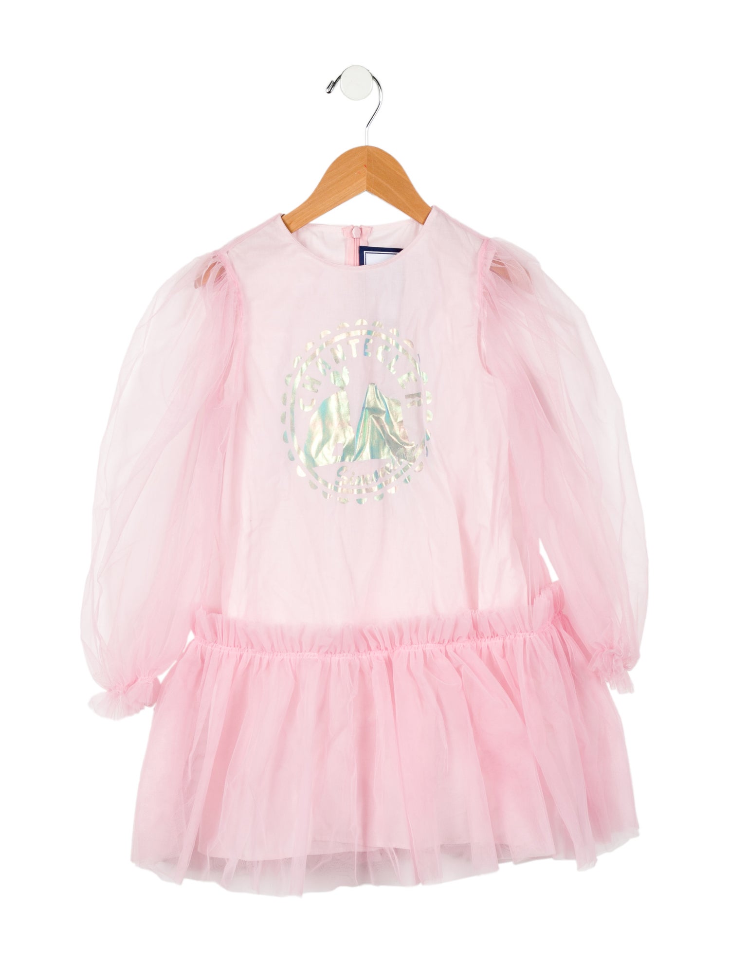 Simonetta Girls' Graphic Mesh Long Sleeve Dress