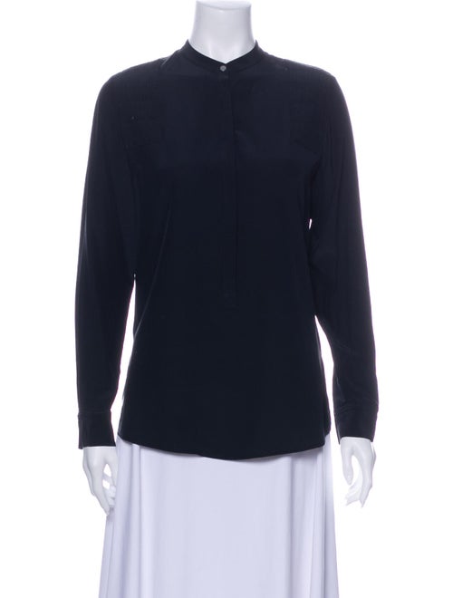Sass & Bide Silk Mock Neck Button-Up Top Blue