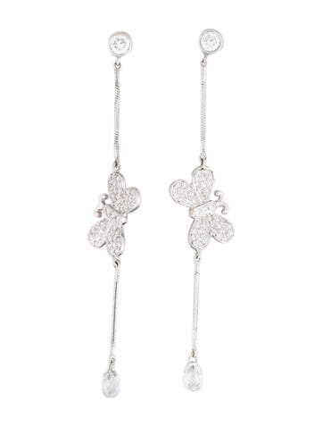 Samuel Getz Drop Platinum Diamond Butterfly Earrings