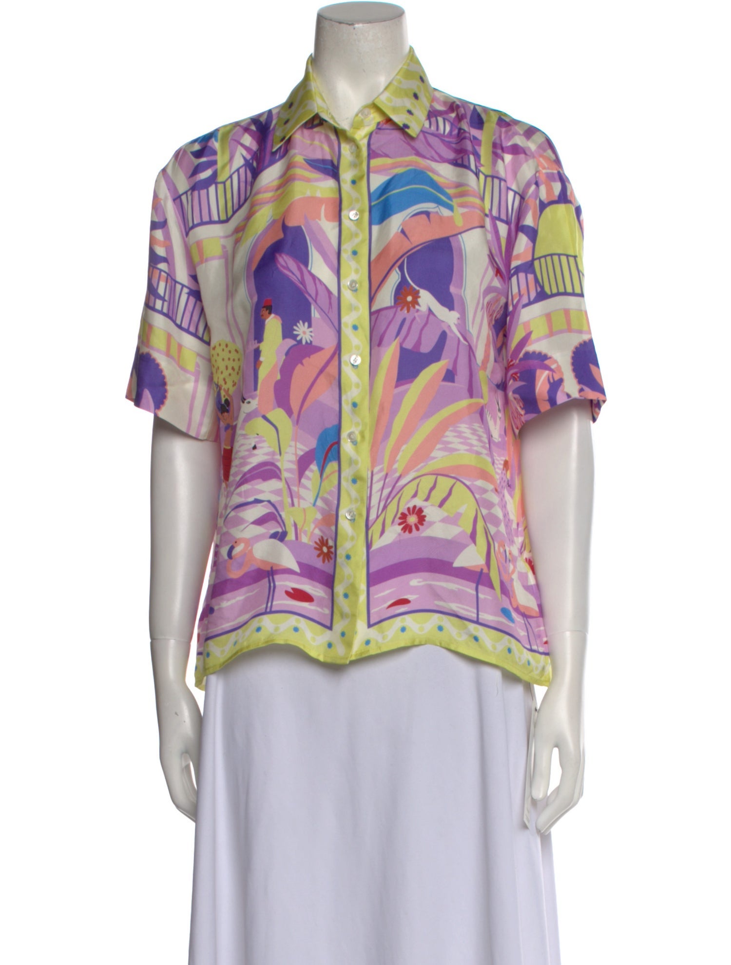 Sandro x Louis Barthélémy Silk Printed Button-Up Top w/ Tags