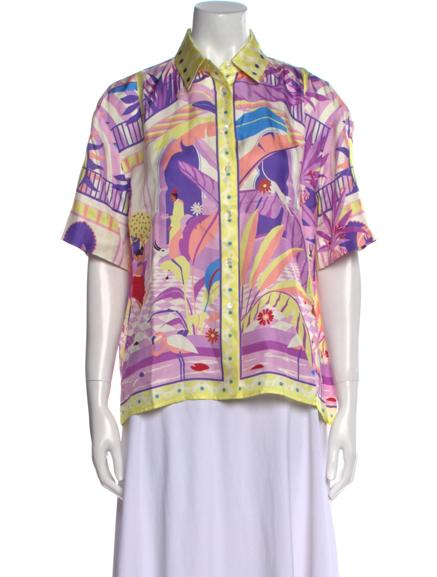 Sandro x Louis Barthélémy Silk Printed Button-Up Top w/ Tags