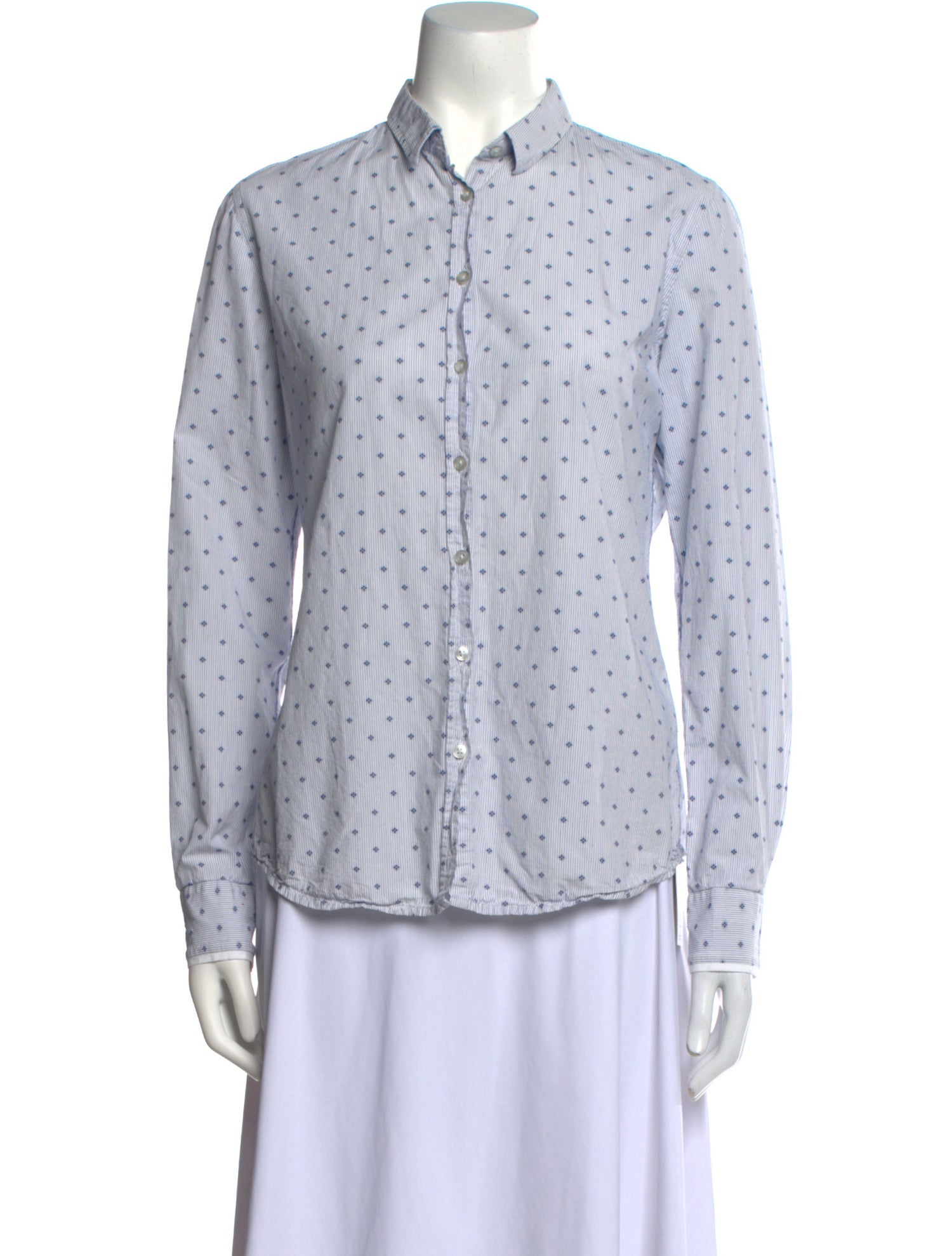 Saint James Polka Dot Print Long Sleeve Button-Up Top