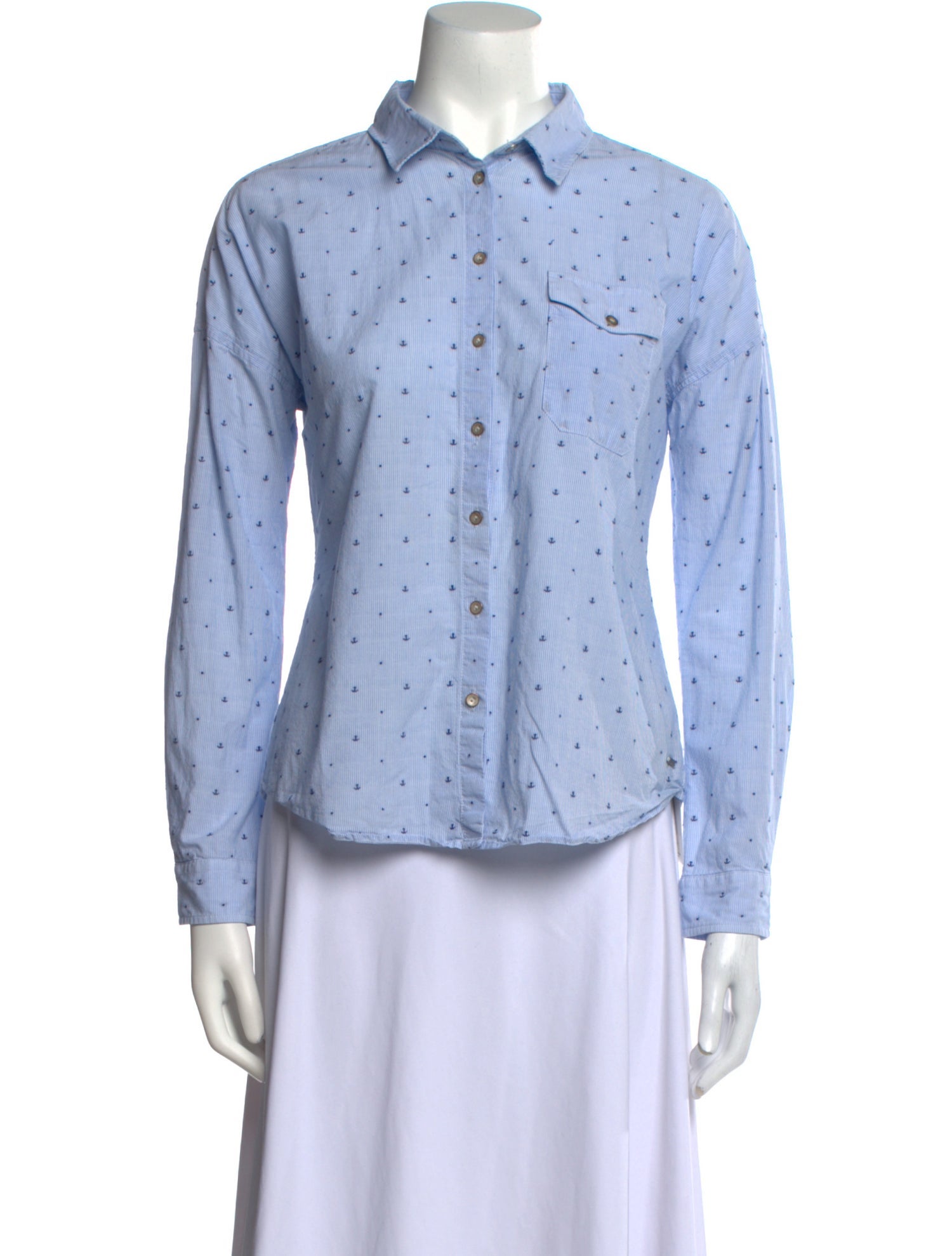 Saint James Polka Dot Print Long Sleeve Button-Up Top