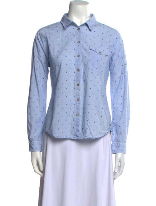 Saint James Polka Dot Print Long Sleeve Button-Up Top