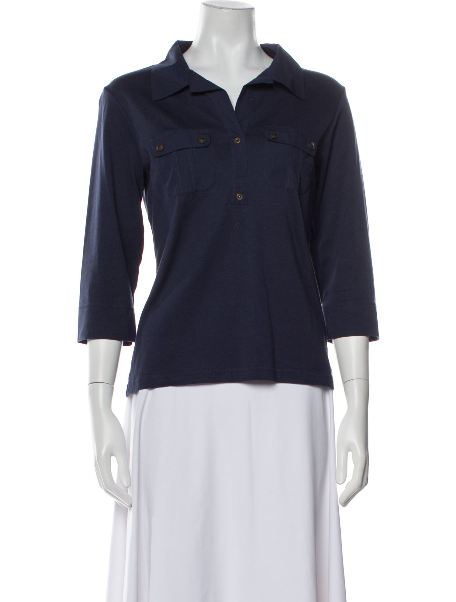 Saint James Three-Quarter Sleeve Button-Up Top