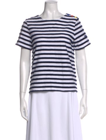 Pre-owned Saint James Striped Crew Neck T-shirt In White