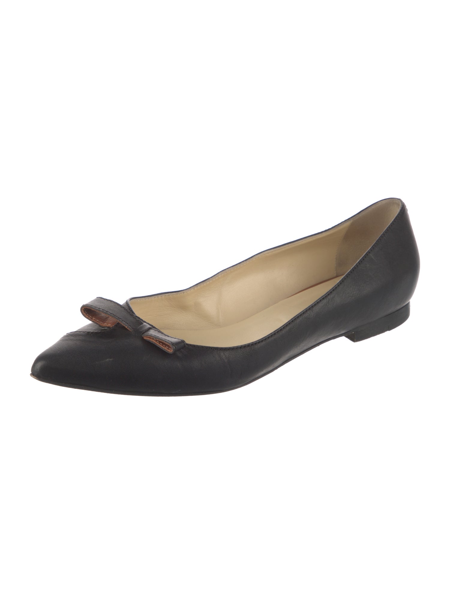 Sarah Flint Leather Bow Accents Ballet Flats