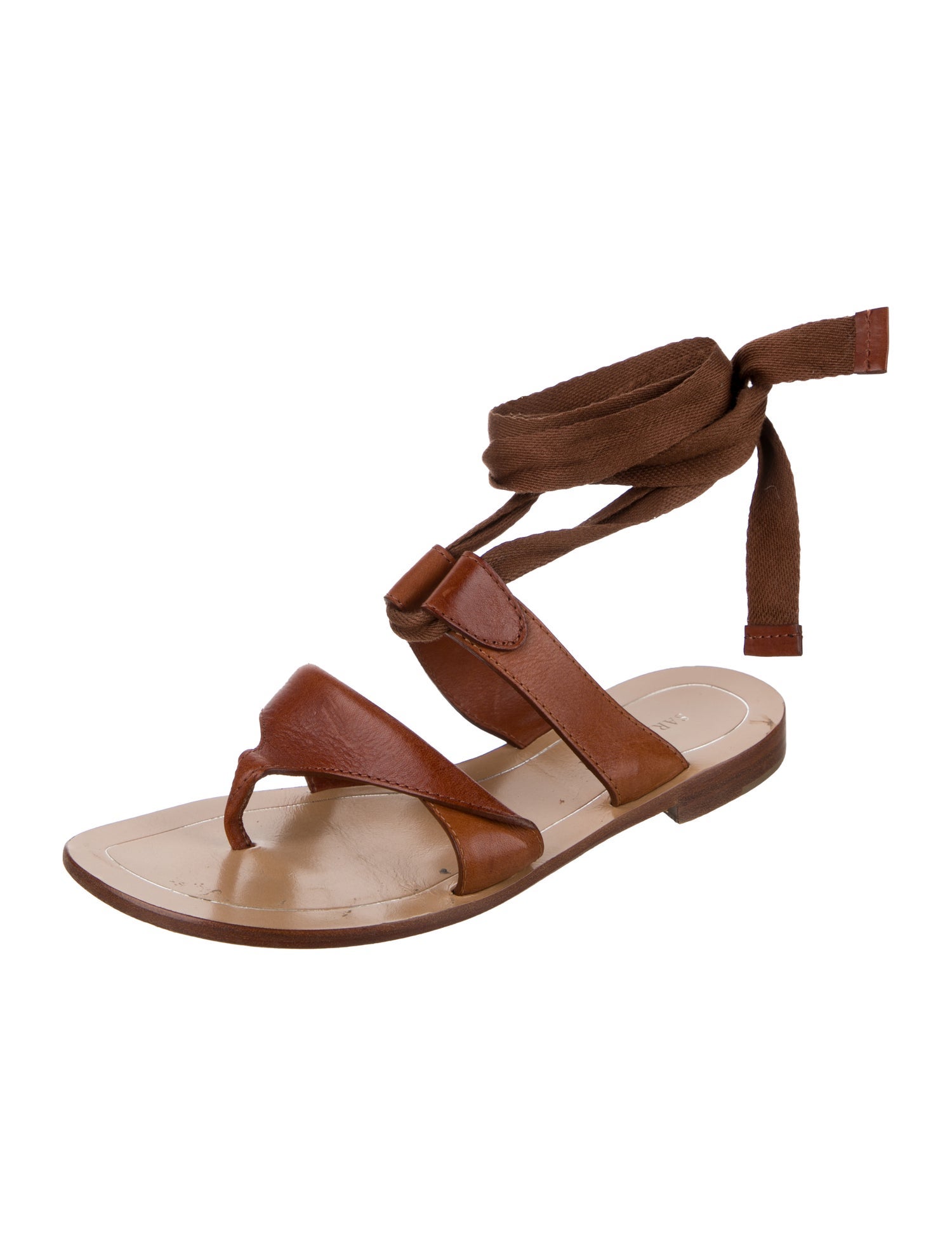 Sarah Flint Leather Whipstitch Trim Gladiator Sandals