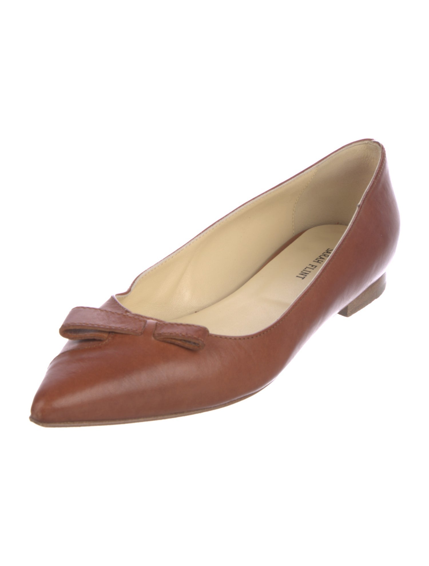 Sarah Flint Leather Bow Accents Ballet Flats