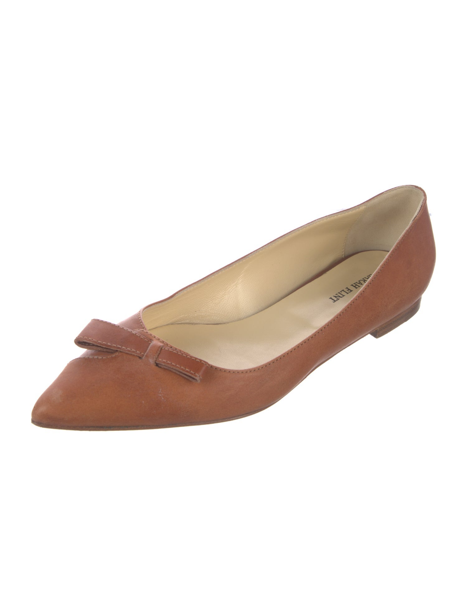 Sarah Flint Leather Bow Accents Ballet Flats