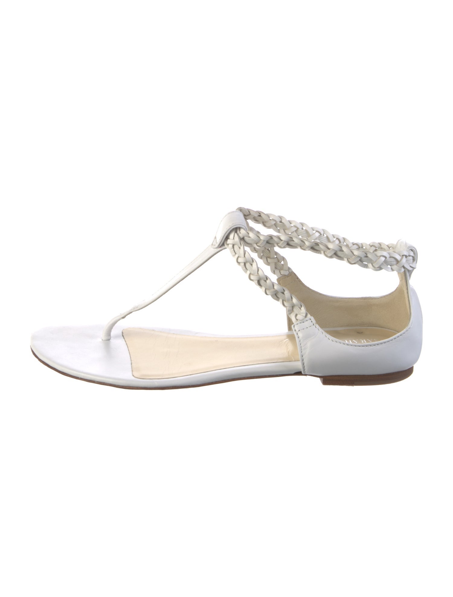 Sarah Flint Leather Braided Accents T-Strap Sandals