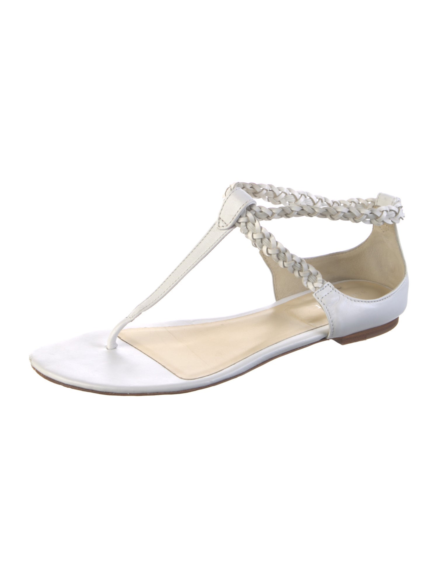 Sarah Flint Leather Braided Accents T-Strap Sandals