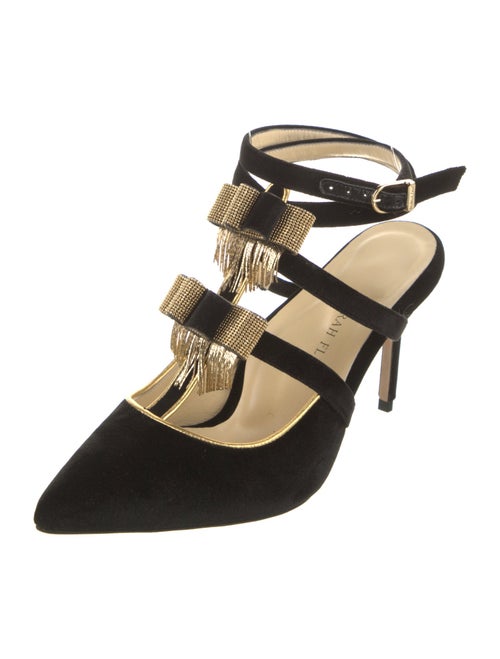 Sarah Flint Velvet Leather Trim Embellishment T-Strap Pumps