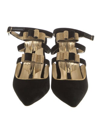 Sarah Flint Velvet Leather Trim Embellishment T-Strap Pumps