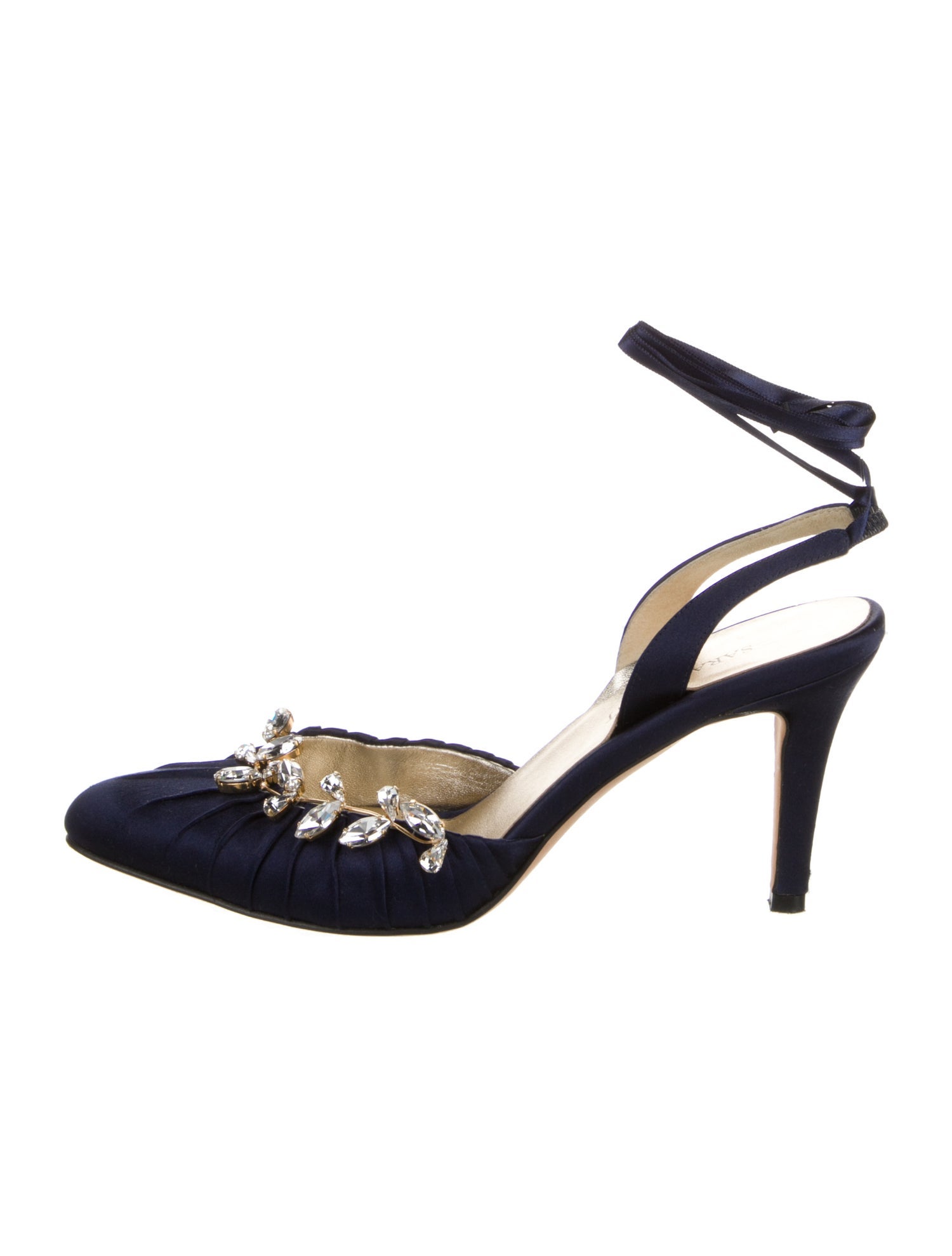 Sarah Flint Satin Crystal Embellishments Slingback Pumps