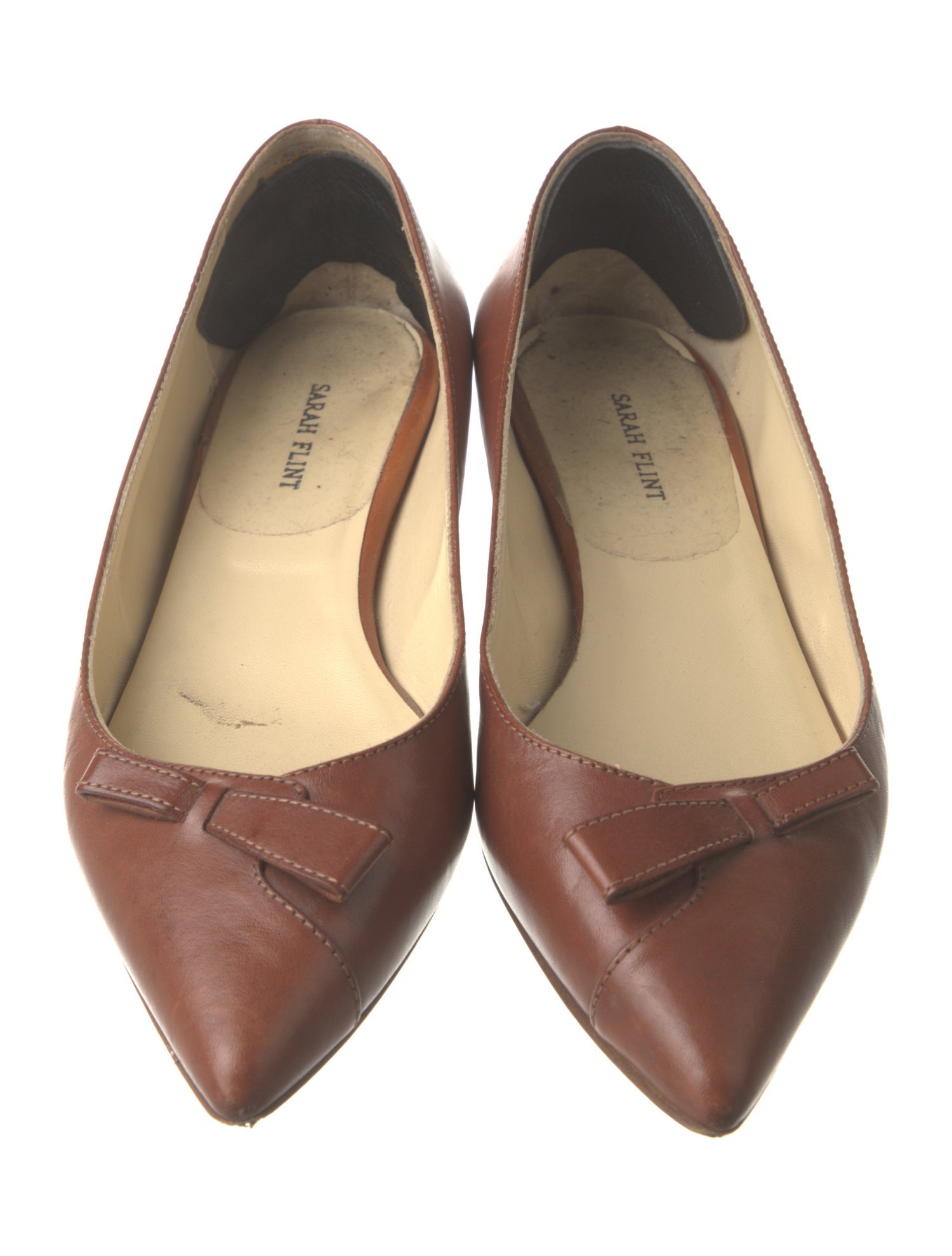Sarah Flint Leather Bow Accents Ballet Flats