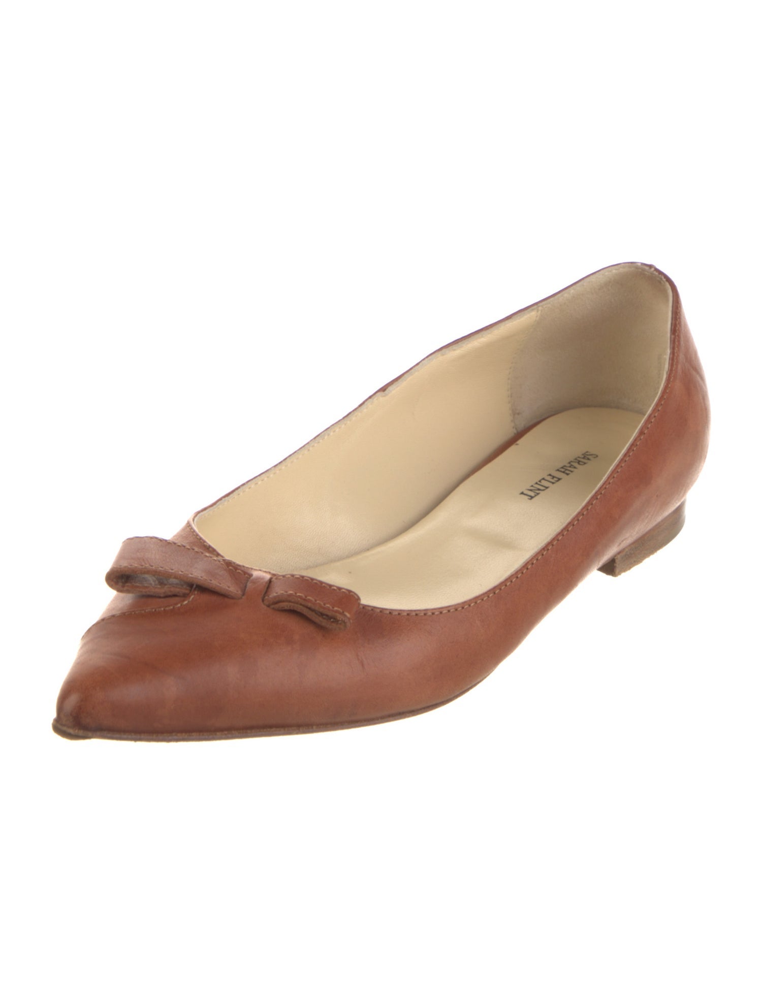 Sarah Flint Leather Bow Accents Ballet Flats