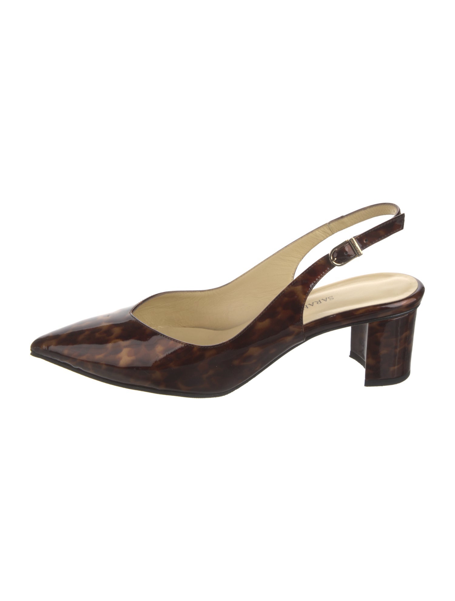 Sarah Flint Patent Leather Animal Print Slingback Pumps