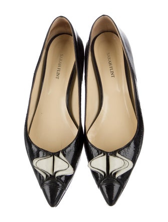 Sarah Flint Patent Leather Bow Accents Ballet Flats