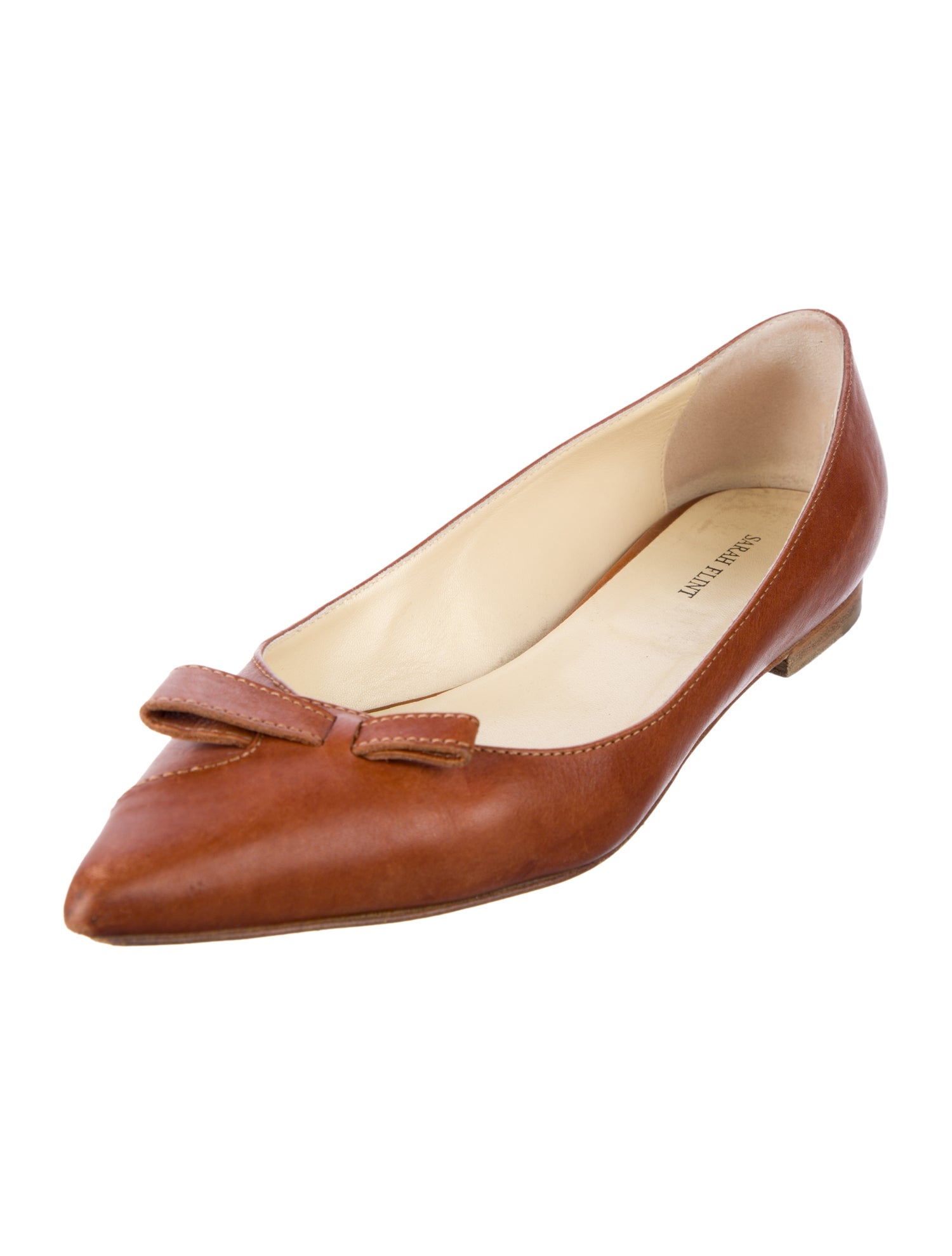 Sarah Flint Leather Bow Accents Ballet Flats